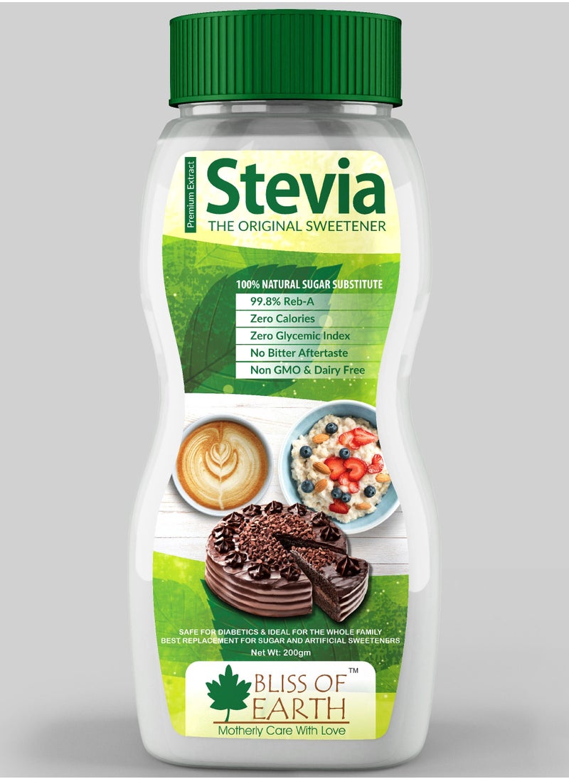 BLISS OF EARTH 99 Point 8 Percent REB A Purity Stevia Powder Natural and Sugar free Zero Calorie Zero GI Keto Sweetener 200g  - Image 1