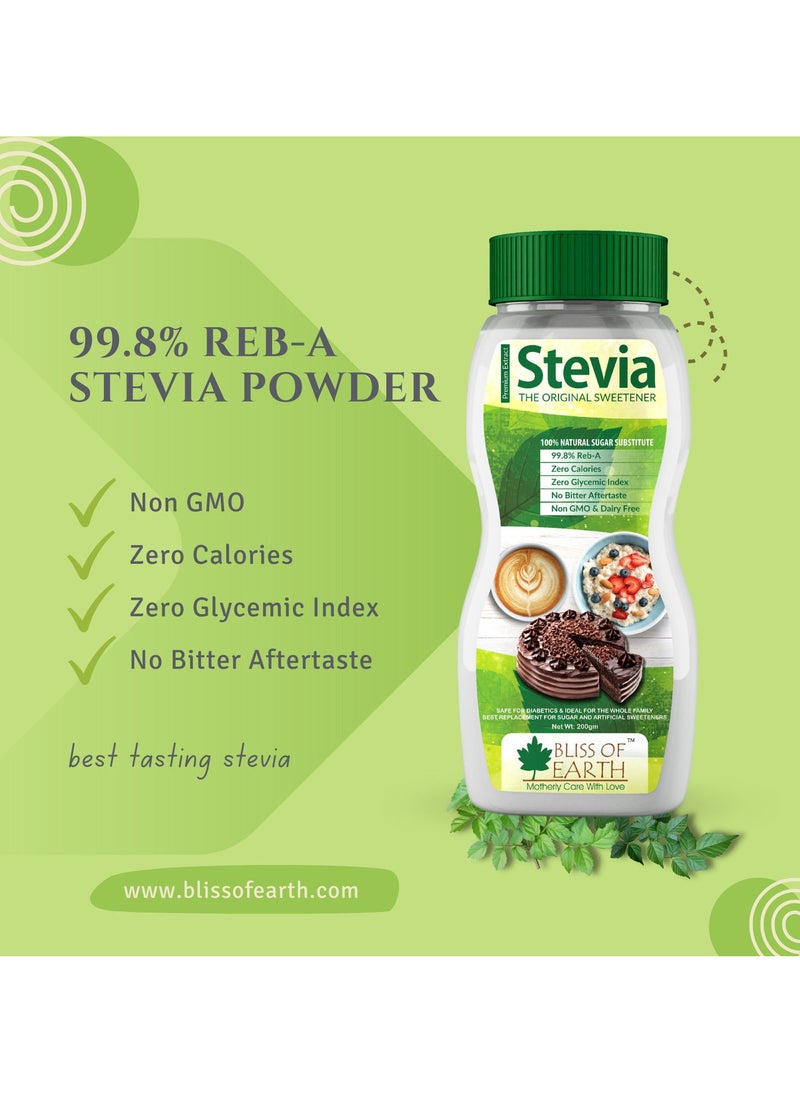 BLISS OF EARTH 99 Point 8 Percent REB A Purity Stevia Powder Natural and Sugar free Zero Calorie Zero GI Keto Sweetener 200g  - Image 3