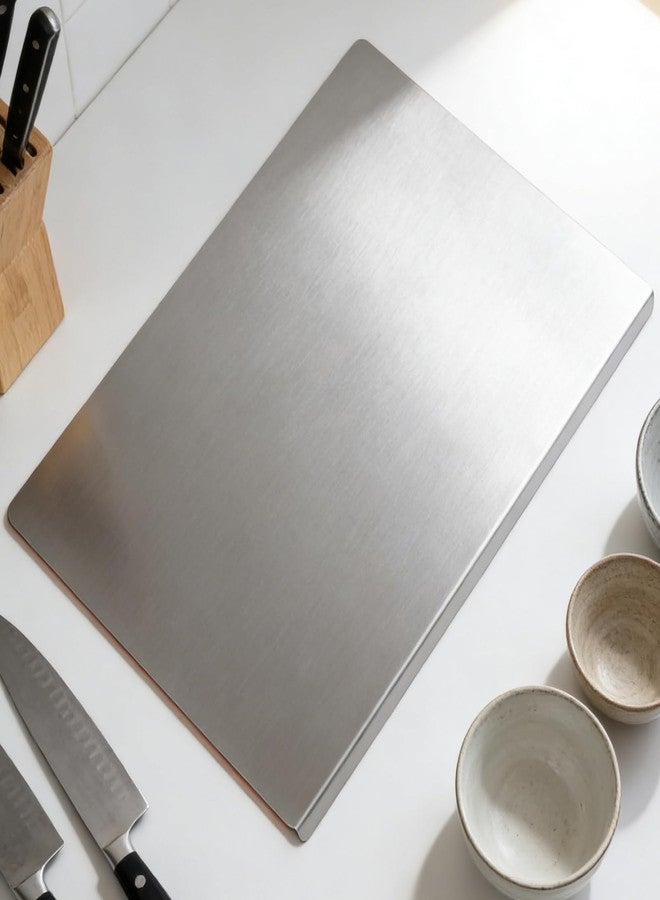 YSSDBBB L-Shaped 304 Stainless Steel Cutting Board with Lip for Kitchen 15.7×11.8×0.06" Metal Chopping Board Double-Sided Use for Suitable for Meat Fruits Vegetables Bread (1Pack) - Image 2
