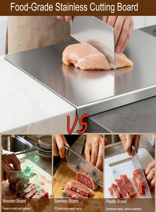 YSSDBBB L-Shaped 304 Stainless Steel Cutting Board with Lip for Kitchen 15.7×11.8×0.06" Metal Chopping Board Double-Sided Use for Suitable for Meat Fruits Vegetables Bread (1Pack) - Image 5