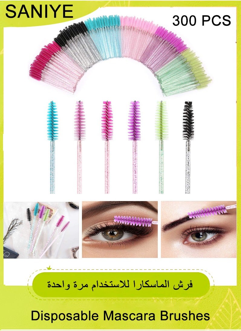 SANIYE 300 PCS Disposable Mascara Brushes Crystal Eyelash Brushes Mascara Wands Applicator Eyelash Extensions Makeup Tools Eyebrow Brush (Crystal multicolor)  - Image 1