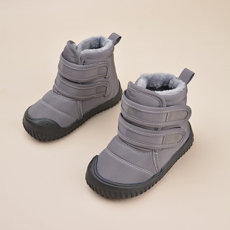 Winter Magic-Tape Plush Kids Snow Boots Casual Warm Cotton Shoes Grey