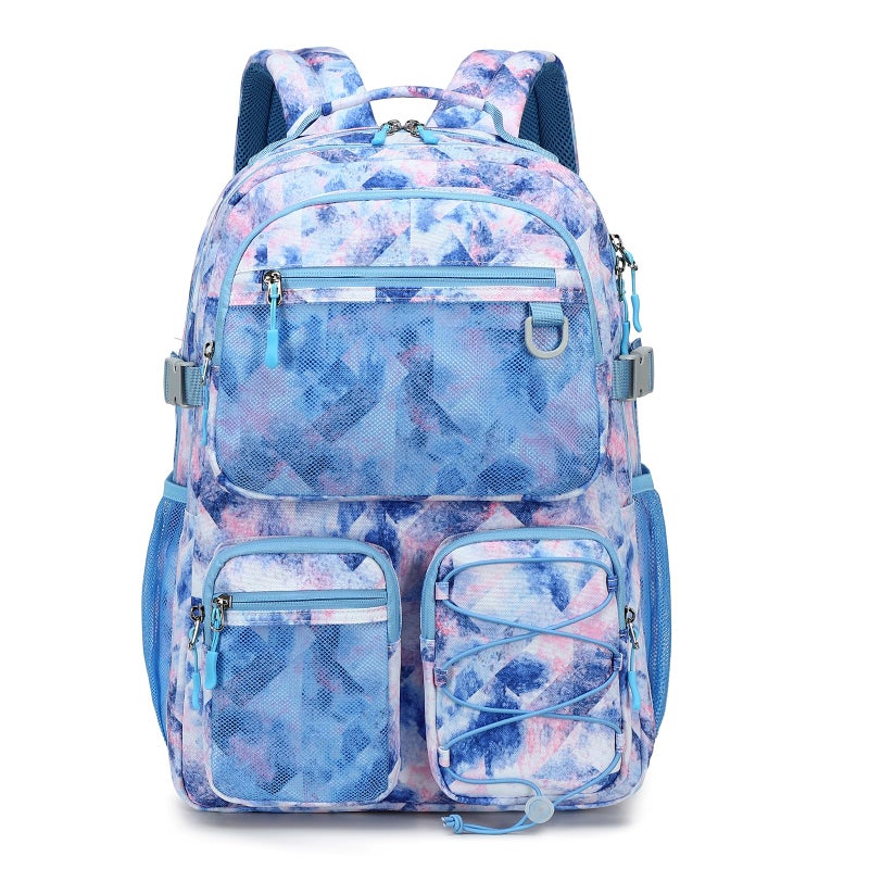 Lohol Multi-Pocket Backpack for Travel College, Heavy Duty Big Bookbag with 15.6 inch Laptop Compartment (Blue Pink Tie-Dye - Image 1