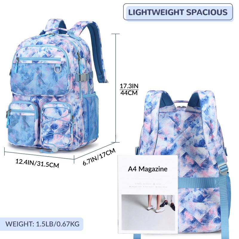 Lohol Multi-Pocket Backpack for Travel College, Heavy Duty Big Bookbag with 15.6 inch Laptop Compartment (Blue Pink Tie-Dye - Image 3