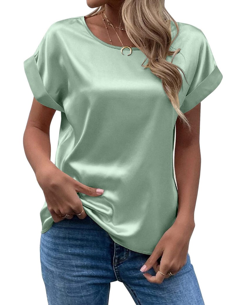 Fashion 2025 Summer Source Ol Temperament Sade Pullover Round Neck Straight Tube Women'S T-Shirt Primary Source - Image 1