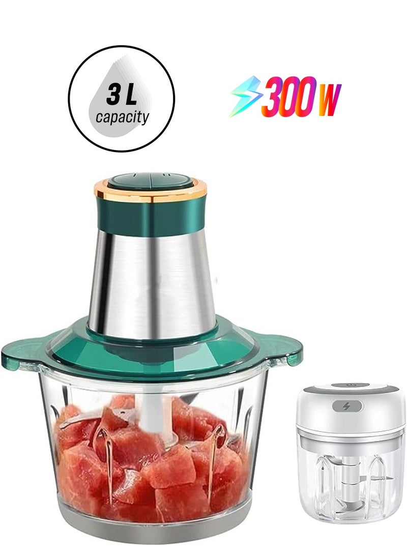 IAF مطحنة لحم كهربائية قابس المملكة المتحدة 3 لتر 300 واط وقطاعة ثوم كهربائية صغيرة (250 مل) USB - Image 1