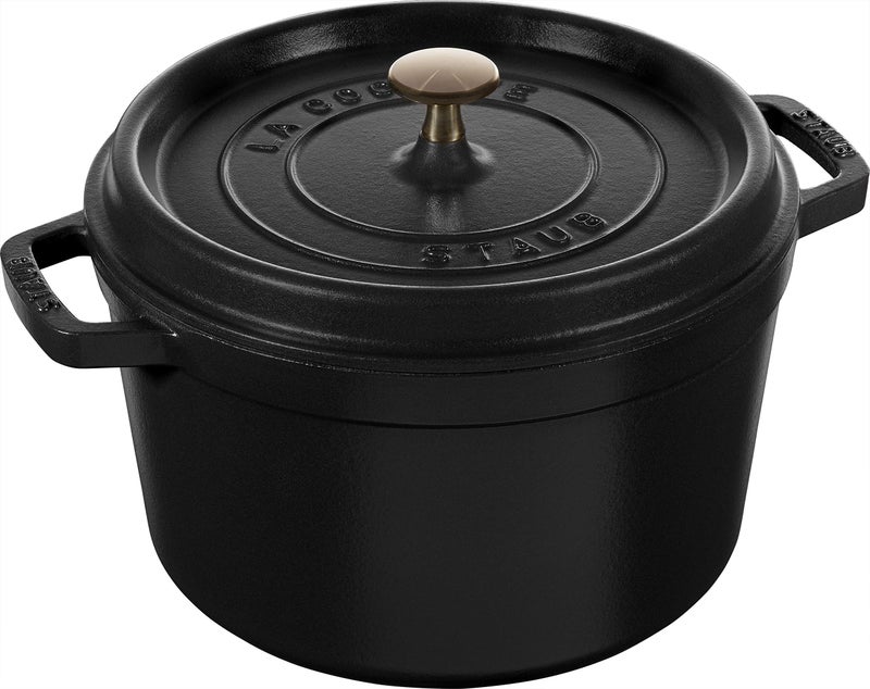 STAUB طاجن ستوب من الحديد الزهر 5qt مرتفع مصنوع في فرنسا يقدم 56 باللون الأسود غير اللامع