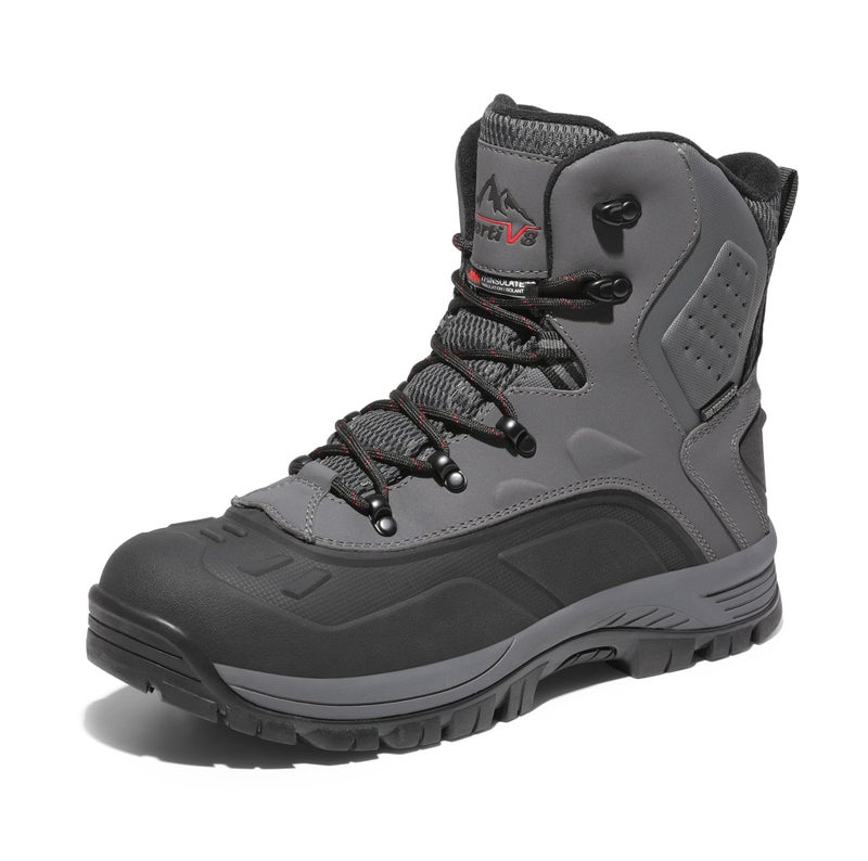 NORTIV 8 Men's Insulated Waterproof Construction Hiking Winter Snow Boots,Size 8.5,Grey,TUNDRA - Image 1