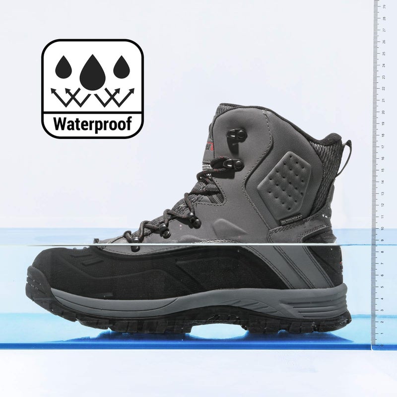 NORTIV 8 Men's Insulated Waterproof Construction Hiking Winter Snow Boots,Size 8.5,Grey,TUNDRA - Image 4