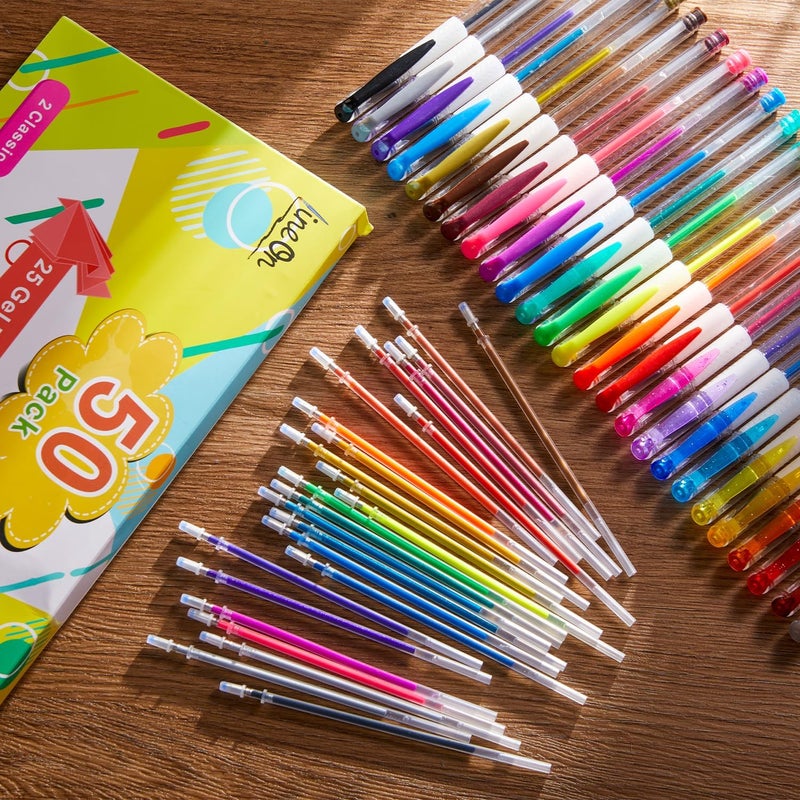 Lineon Gel Pens, 50 Pack Gel Pen Set 25 Colored Gel Pen with 25 Refills for Adults Coloring Books Drawing Doodling Crafts Scrapbooking Bullet Journaling - Image 5