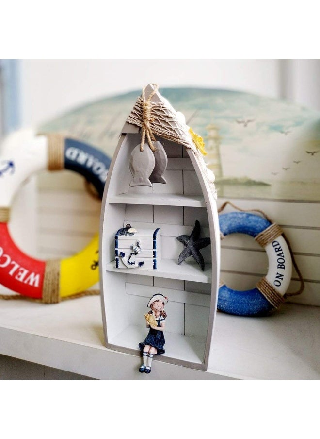 Generic - Waroom Home Waroom Wooden House Lighthouse Decor 25.5 Cm H Nautical Themed Rooms Lighthouse Home Decoration With Sea Bird And Anchor White Lighthouse Boat Shelf - Image 1