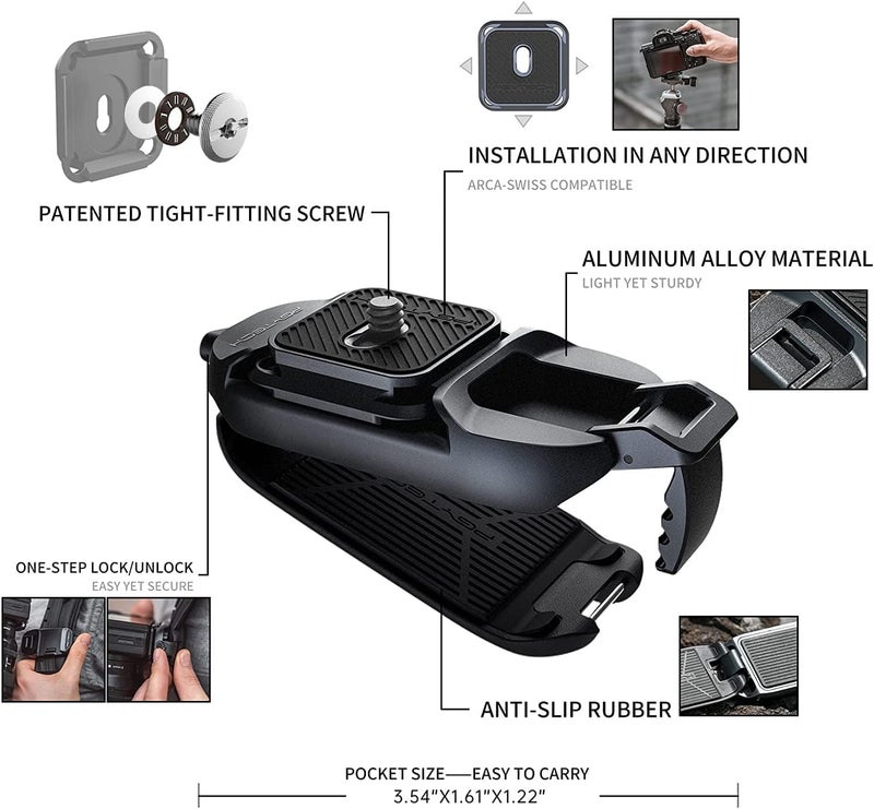 PGYTECH Beetle Camera Clip with Plate for Cameras & Action Camera Quick Release System for Sony, Nikon, Fuji, DSLR Action Camera Backpack Camera Strap Mount (for Action Camera&Cameras) - Image 3