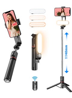 Generic 44.88 Inches Selfie Stick Tripod for phone, All-in-1 Phone Tripod Stand with Rechargeable Bluetooth Remote,Removable fill light,Compatible with iPhone and Android Smartphones,Lightweight Tripod for for Selfies/Live/Video Recording/Travel  - Image 1