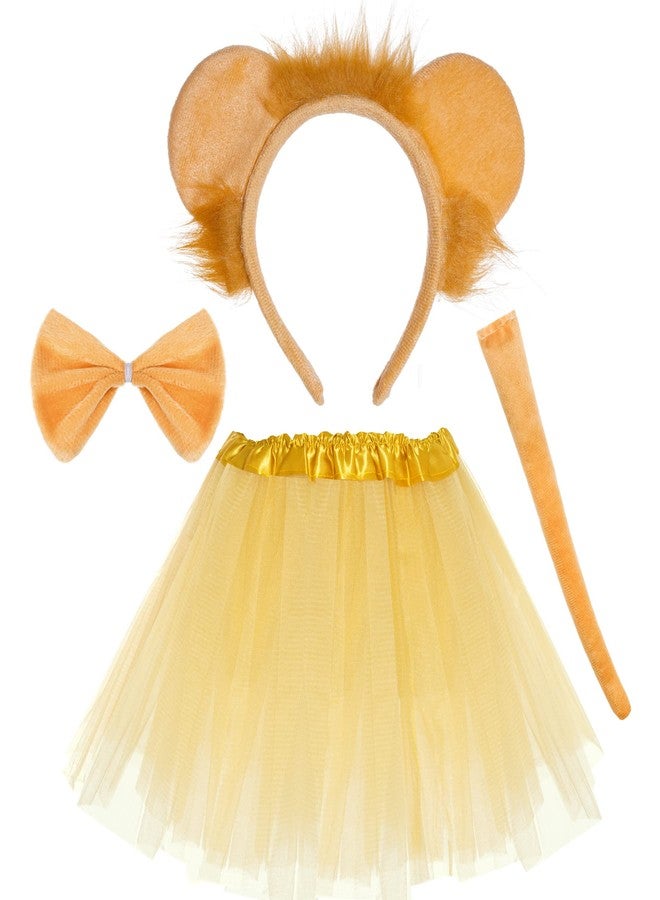 Jmkcoz Lion Ears Headband Tail Bowtie Tutu Costume Set, Lion Halloween Animal Fancy Dress Up Cosplay Party Favor - Image 1