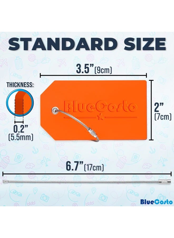 BlueCosto Luggage Tags - PVC Suitcase Tags w/Privacy Cover & Stainless Steel Wire Loops - Personalized Baggage Identifiers for Travel - Backpack Name Labels, Orange, Pack of 5, PVC - Image 3