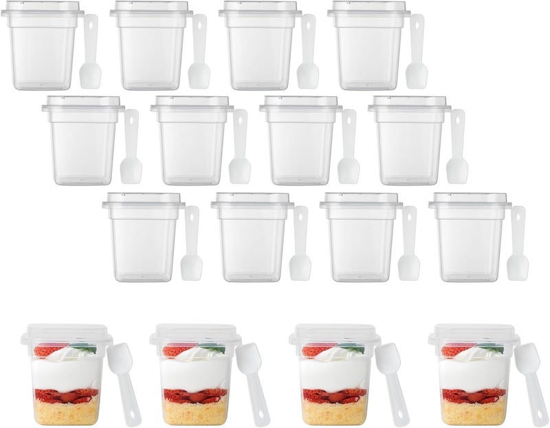 Restaurantware أكواب حلوى مطعم Mini Serve سعة 67 أونصة مع أغطية وملاعق 100 قطعة أكواب بارفيه بلاستيكية شفافة قابلة للتصرف متينة وقابلة للتكديس لتناول الحلويات الخارجية وطلبات التوصيل - Image 2