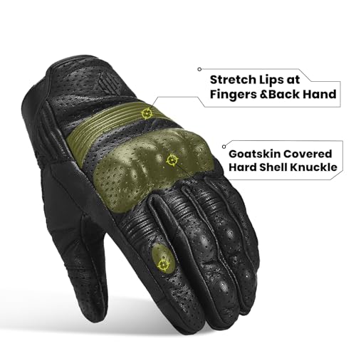 ILM Goatskin Leather Motorcycle Motorbike Powersports Racing Gloves Touchscreen for Men and Women Model DN01(M, Black Perforated) - Image 3