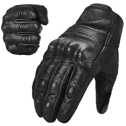 ILM Goatskin Leather Motorcycle Motorbike Powersports Racing Gloves Touchscreen for Men and Women Model DN01(M, Black Perforated) - Image 1