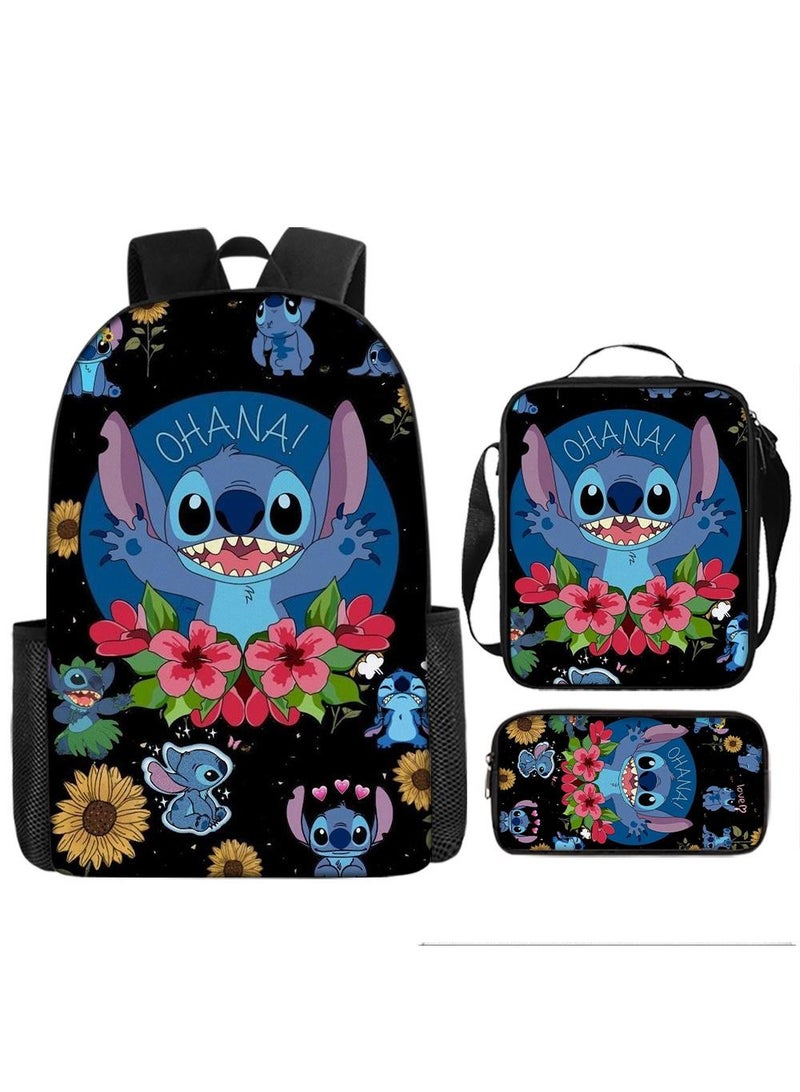 3 Pcs Anime Cartoon Stitch Backpack Set Schoolbag