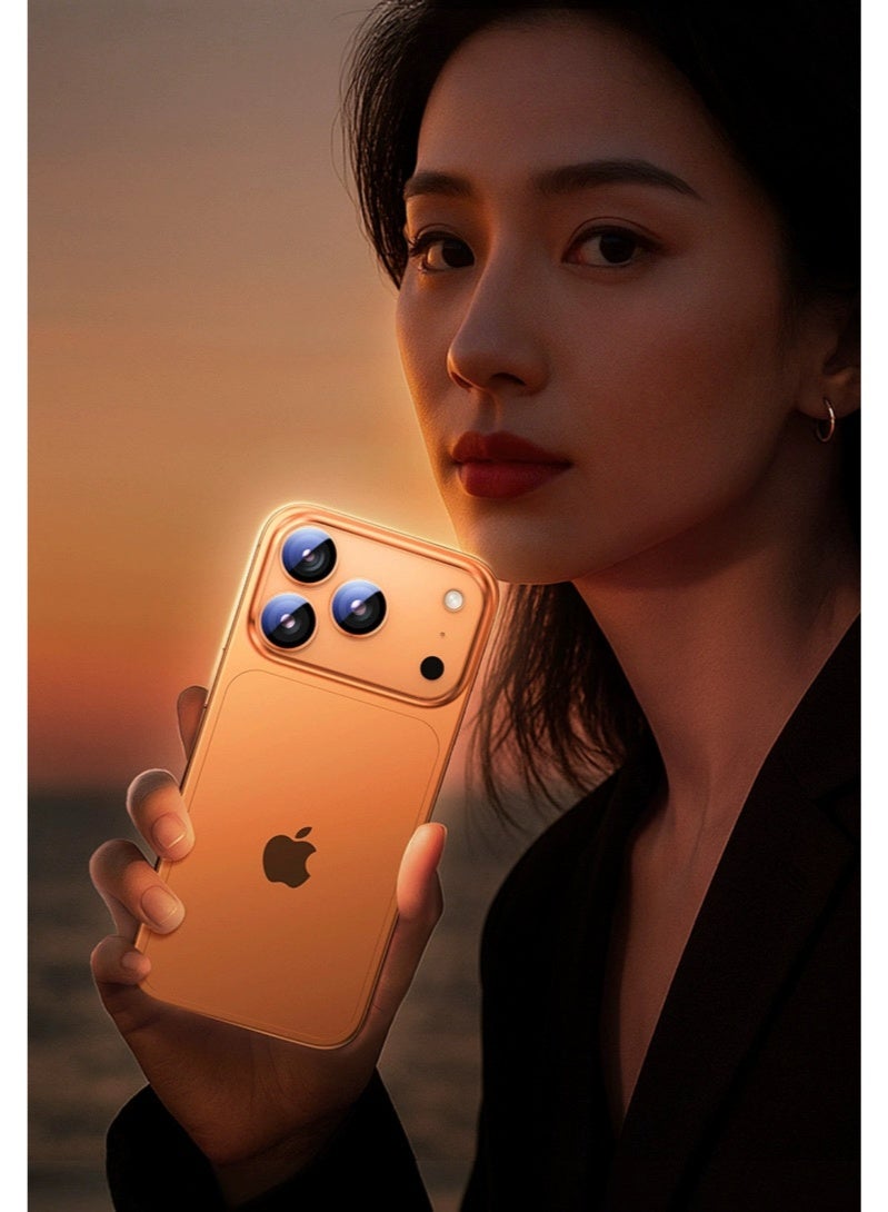 For iPhone 17 Pro Camera Lens Protector 9H Tempered Glass Camera Cover Screen Metal Ring Case Friendly Scratch Resistant Easy to Install - Orange - Image 3