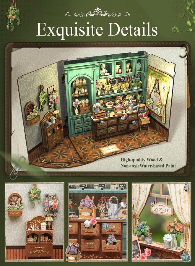 Cutefun Book Nook Kit - DIY Miniature House Dollhouse Kit, Book Nook Kits for Adults, Bookshelf Insert Bookend with LED Light for Teens and Adults (Blossom Florists) - Image 5