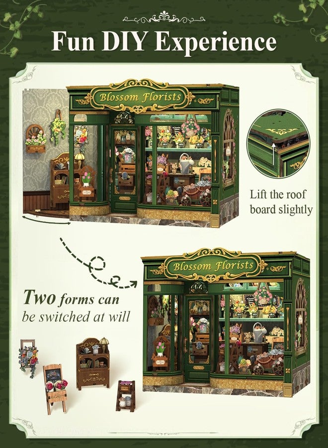 Cutefun Book Nook Kit - DIY Miniature House Dollhouse Kit, Book Nook Kits for Adults, Bookshelf Insert Bookend with LED Light for Teens and Adults (Blossom Florists) - Image 4