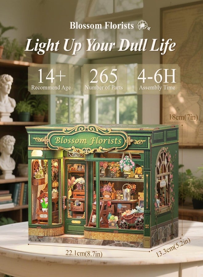 Cutefun Book Nook Kit - DIY Miniature House Dollhouse Kit, Book Nook Kits for Adults, Bookshelf Insert Bookend with LED Light for Teens and Adults (Blossom Florists) - Image 2