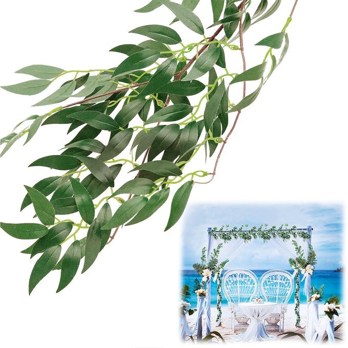 5 PACK 28FT ARTIFICIAL WILLOW LEAVES VINES TWIGS FAKE SILK HANGING WILLOW PLANT GREENERY GARLAND STRING FOR INDOOR WEDDING PARTY CROWNS WREATH DECOR OUTDOOR WALL GARDEN DECORATION