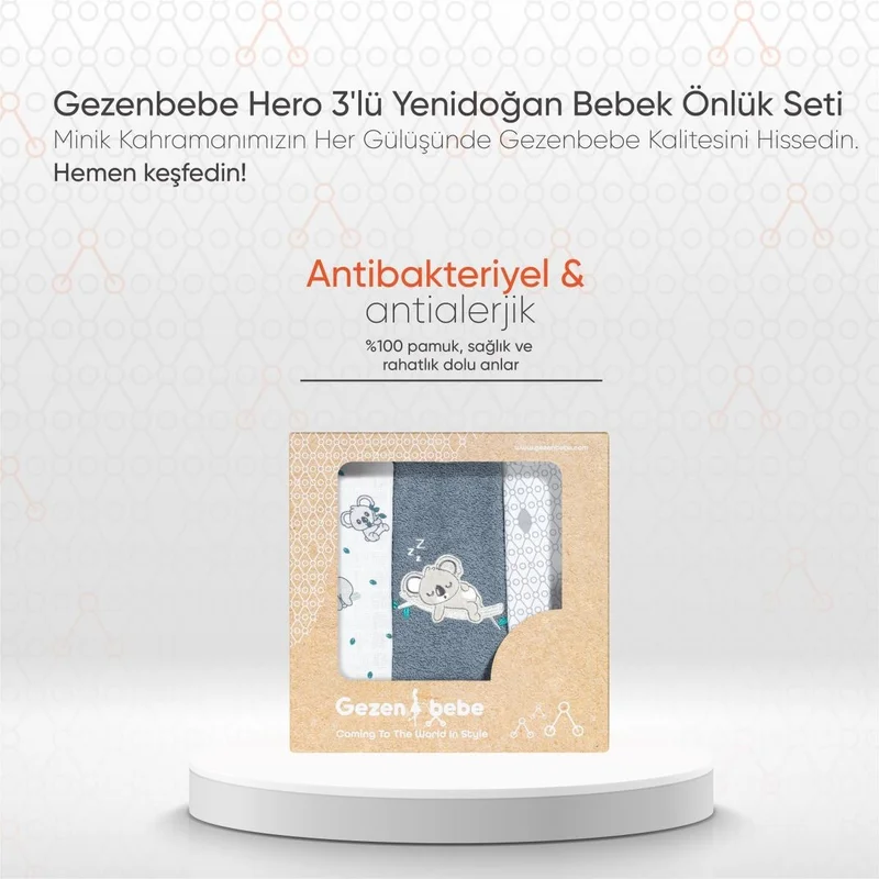 Gezenbebe Hero 3-Piece Newborn Baby Bib Set Koala