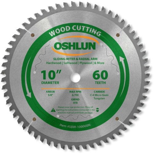 OSHLUN شفرة منشار أوشلون SBW-100060N بقطر 10 بوصات و60 سنًا بزاوية سلبية لإنهاء ATB مع محور 5/8 بوصة لمنشار الميتر المتحرك ومنشار الذراع الشعاعي - Image 3