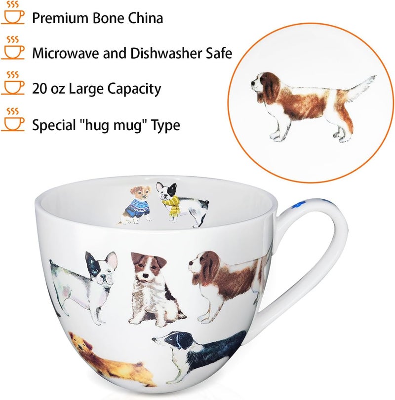 MFoffice Cute Dog Mugs for Daily Coffee and Tea, Premium 20 oz Bone China Coffee Tea Hug Mug, Perfect Holiday, Birthday, and Christmas Gift for Dog Lovers, Designed in England by Harvest Green Studio - Image 4