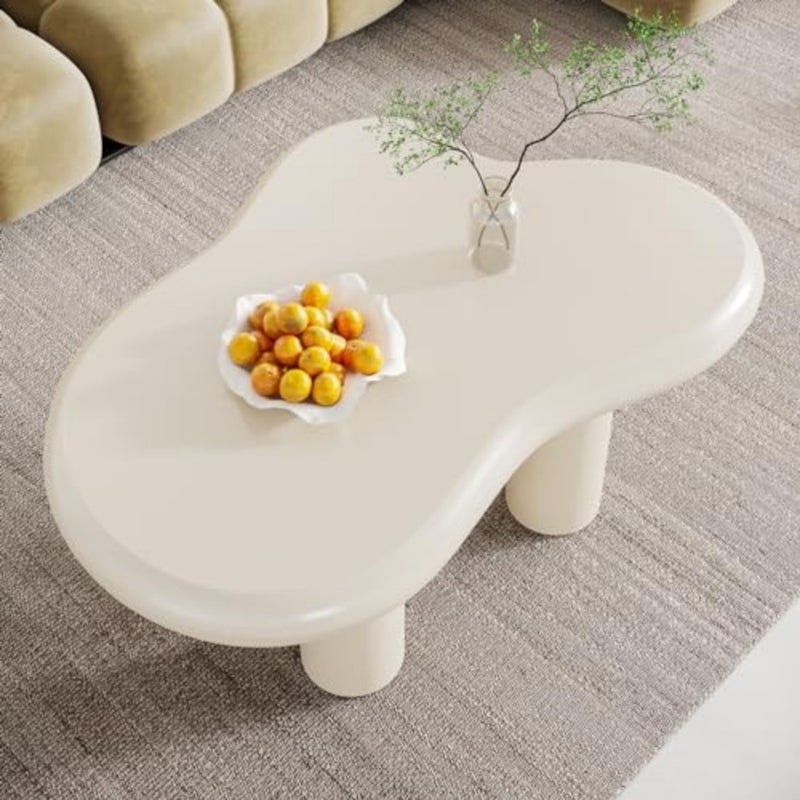 100cm Cloud Coffee Table, Cute Cream Coffee Table with 4 Solid Legs, Modern Carton Center Table for Living Room, Home Office, Funky Minimalist Tea Table White - Image 3