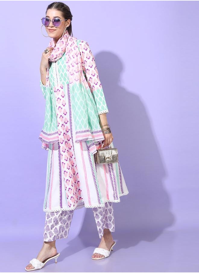 Vishudh - Women Multicolor Printed Viscose Rayon Kurta Set by Styli - Image 1