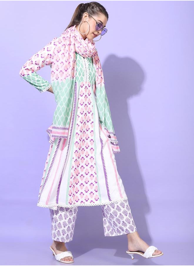 Vishudh - Women Multicolor Printed Viscose Rayon Kurta Set by Styli - Image 1