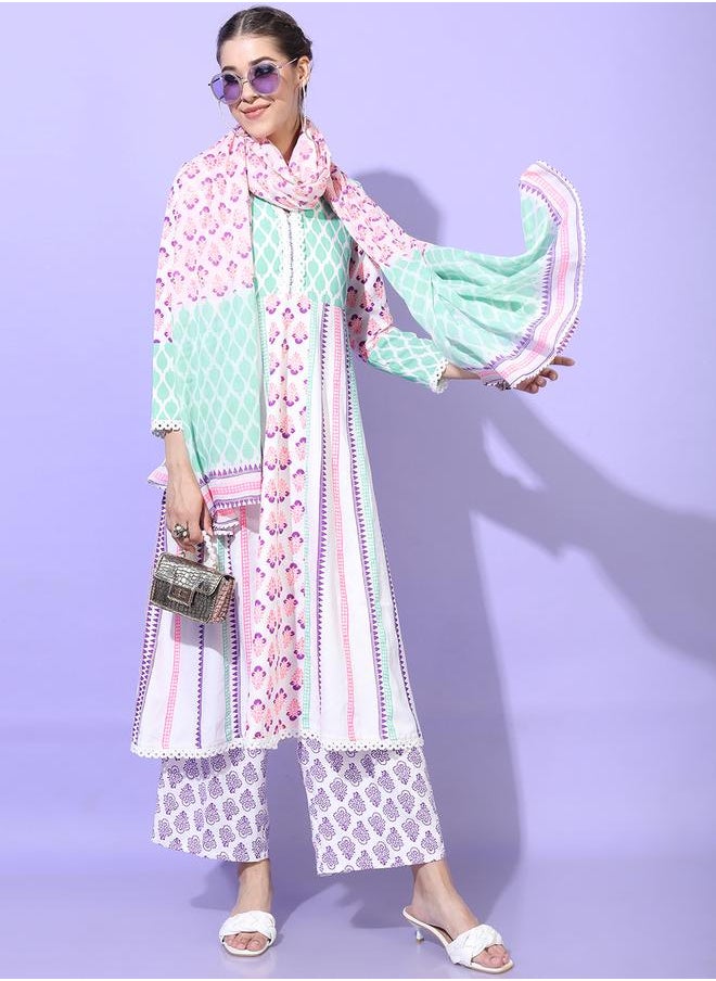Vishudh - Women Multicolor Printed Viscose Rayon Kurta Set by Styli - Image 1