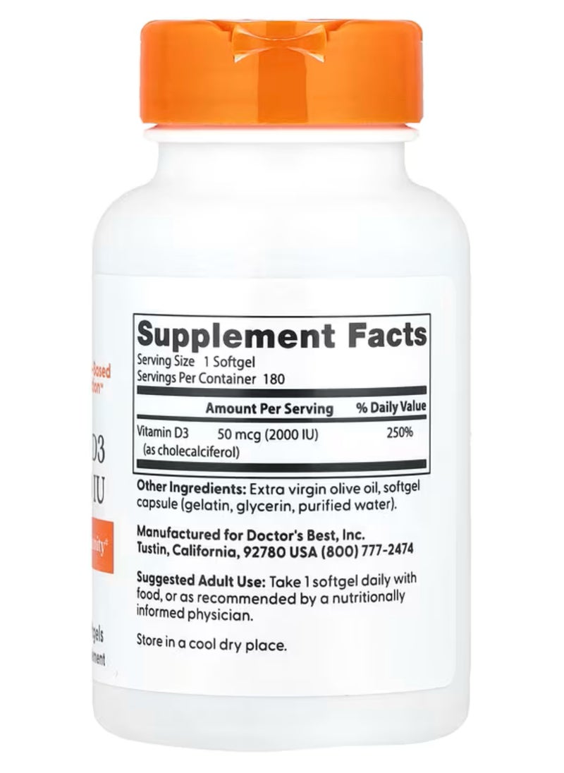 Doctor's BEST Vitamin D3, 2000 IU ,180 Softgels  - Image 2