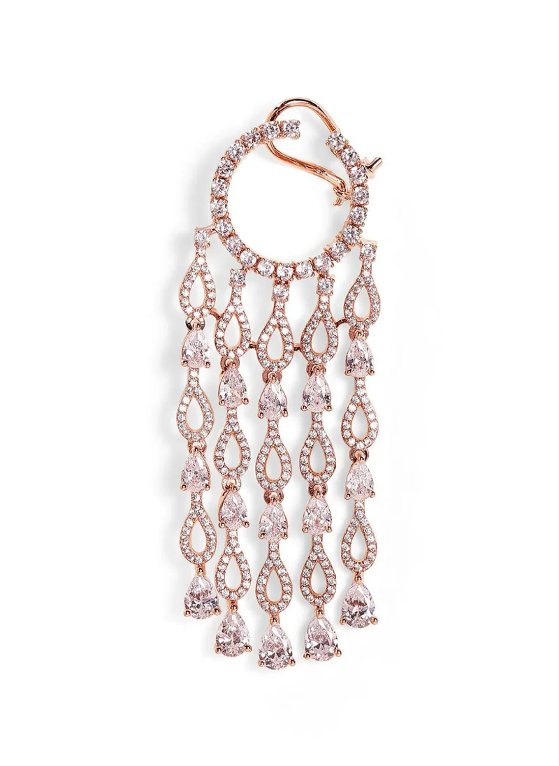 Priyaasi Rose AD-Stone Studded Teardrop Shaped Tasselled Drop Earrings