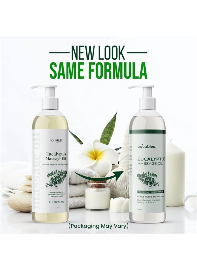 Aquableu - Eucalyptus Massage Oil 100% Pure & All-Natural - Natural at-Home Massage Therapy, Soothes Skin & Muscles - Full Body Massage Oil – Sensual and Relaxing – for Men and Women 12 fl oz - Image 1