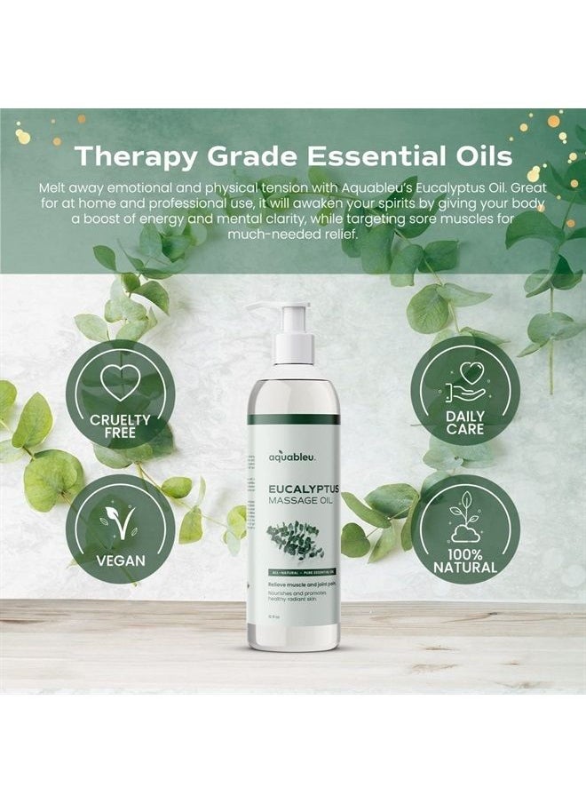 Aquableu - Eucalyptus Massage Oil 100% Pure & All-Natural - Natural at-Home Massage Therapy, Soothes Skin & Muscles - Full Body Massage Oil – Sensual and Relaxing – for Men and Women 12 fl oz - Image 1