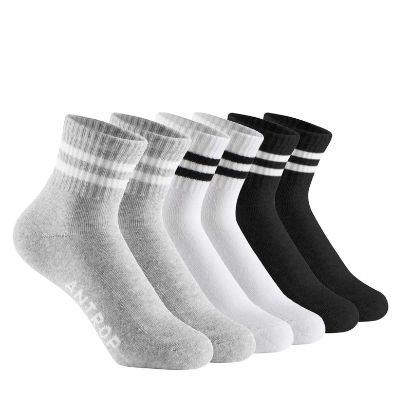 ANT21T Antrop WoMen Quarter Crew Cotton Heel Tab Athletic Running Cushion Socks (US, Numeric, 9, 11, Regular, Regularï¼Œ6 Pairs, Black*2+Gray*2+White*2) - Image 1