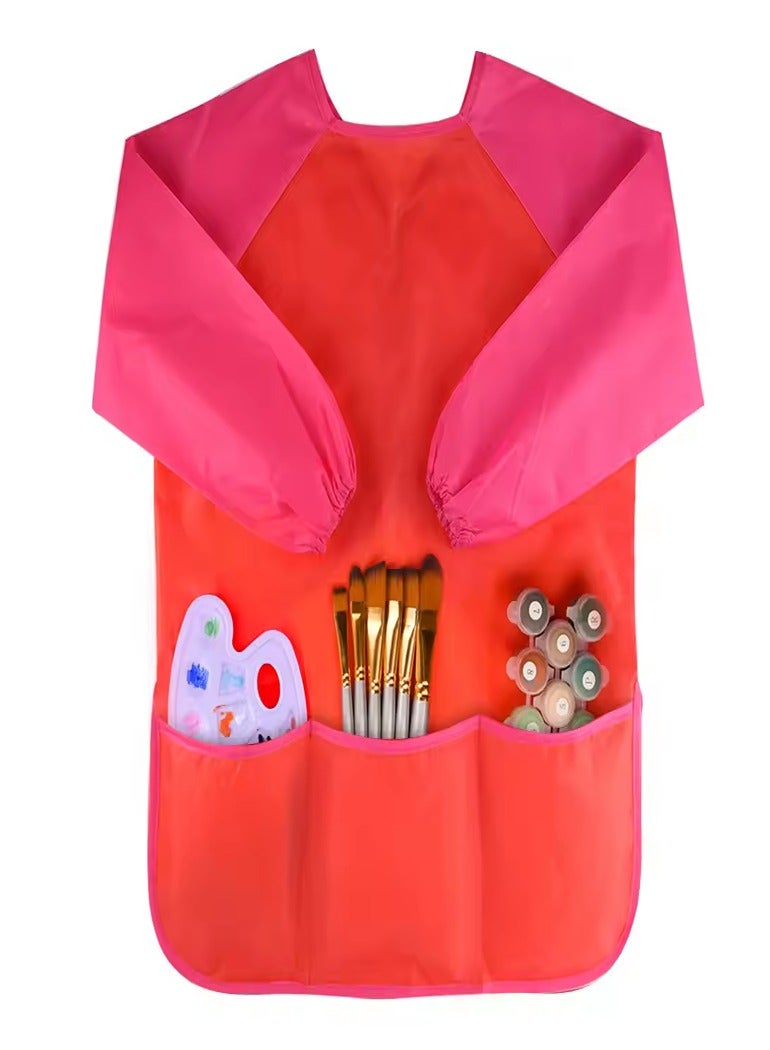 Keep Smiling Smart Kids Painting Apron, Craft Apron, 2-8 Years, Waterproof Kids Aprons for Painting Long Sleeves, Color: Red - Image 1