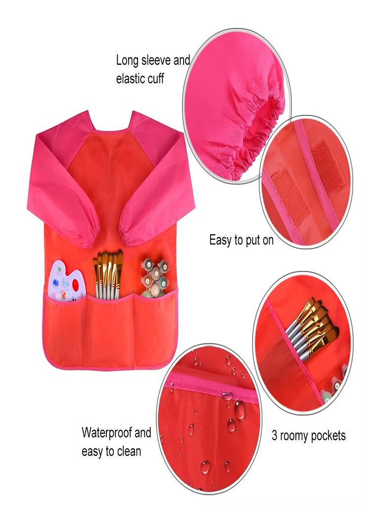 Keep Smiling Smart Kids Painting Apron, Craft Apron, 2-8 Years, Waterproof Kids Aprons for Painting Long Sleeves, Color: Red - Image 3