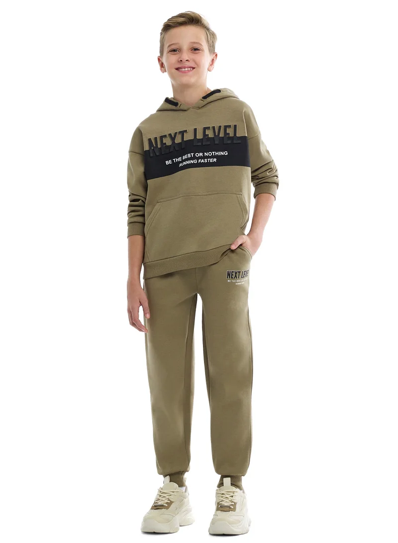 victor and jane Boys Stylish Olive Green Pullover Hoodie with Kangaroo Pocket and Joggers