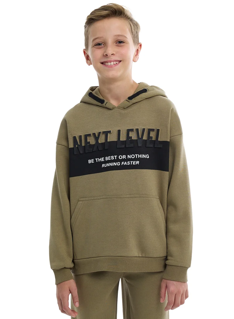 victor and jane Boys Stylish Olive Green Pullover Hoodie with Kangaroo Pocket and Joggers