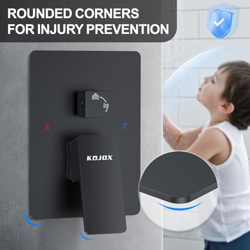 KOJOX 12 Inch Black Shower System with Rain Shower Head, Handheld Shower, Bathroom Luxury Mixer Combo Set, Wall Mounted Faucet Rough-in Valve and Trim Kit - Image 4