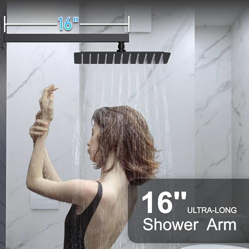KOJOX 12 Inch Black Shower System with Rain Shower Head, Handheld Shower, Bathroom Luxury Mixer Combo Set, Wall Mounted Faucet Rough-in Valve and Trim Kit - Image 3