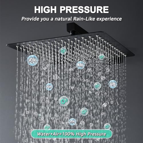 KOJOX 12 Inch Black Shower System with Rain Shower Head, Handheld Shower, Bathroom Luxury Mixer Combo Set, Wall Mounted Faucet Rough-in Valve and Trim Kit - Image 2