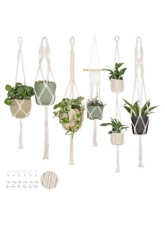 Antikiano 6-Pack Macrame Plant Hanger - 12 Ceiling Hooks - Plant Hanger Indoor - Hanging Plant Holder - Hanging Planters for Indoor Plants - Boho Plant Hanger - Plant Hangers Indoor (Cream)  - Image 1