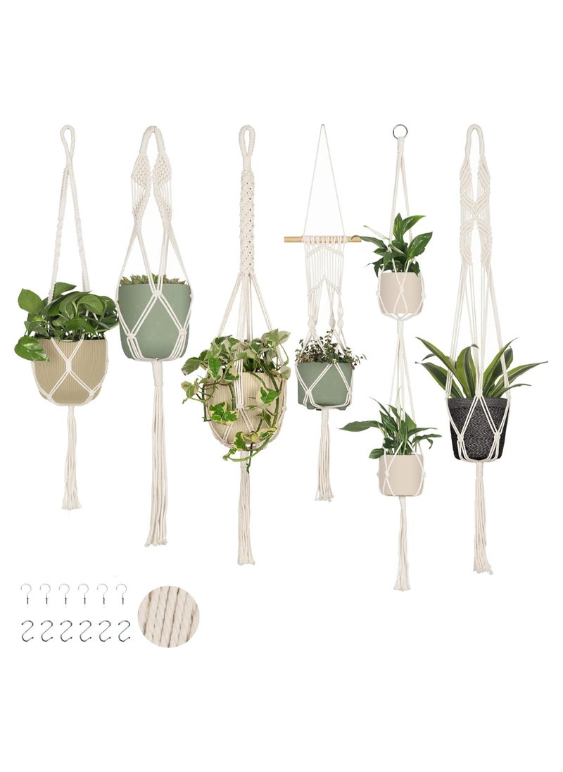 Antikiano 6-Pack Macrame Plant Hanger - 12 Ceiling Hooks - Plant Hanger Indoor - Hanging Plant Holder - Hanging Planters for Indoor Plants - Boho Plant Hanger - Plant Hangers Indoor (Cream)  - Image 1
