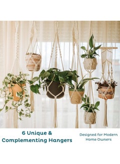Antikiano 6-Pack Macrame Plant Hanger - 12 Ceiling Hooks - Plant Hanger Indoor - Hanging Plant Holder - Hanging Planters for Indoor Plants - Boho Plant Hanger - Plant Hangers Indoor (Cream)  - Image 2